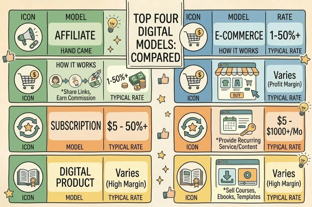 Four affiliate payment models compared pay per sale lead click install