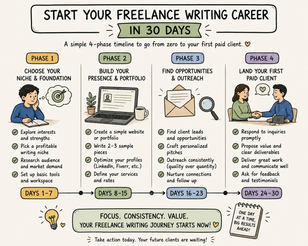 30-day action plan checklist for starting freelance writing career