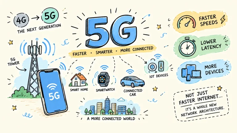 5G Meaning and network connecting smartphones and smart devices